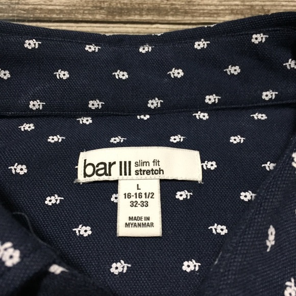 Bar III Slim Fit Stretch Floral Button Up Shirt Men’s L Blue White - Picture 7 of 9